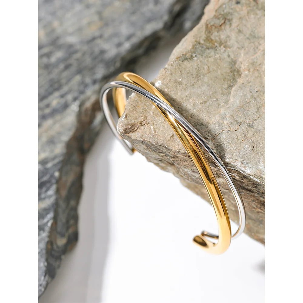Wee Luxury Women Bracelets YH1632A Gold Plated Stainless Steel Double Colour Cuff Bracelet