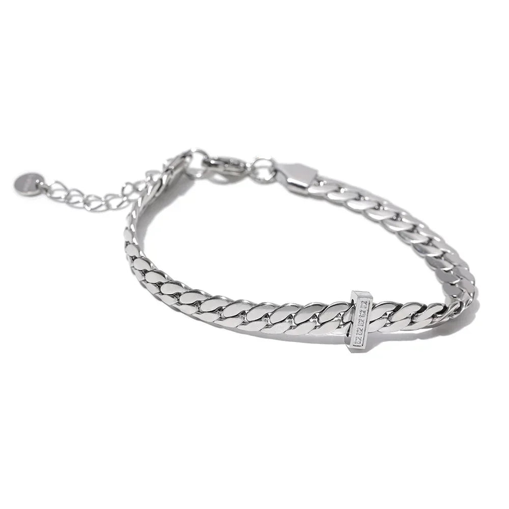 Wee Luxury Women Bracelets YH1677A Platinum Cuban Chain Stainless Steel Bracelet Bangle Zircon Statement