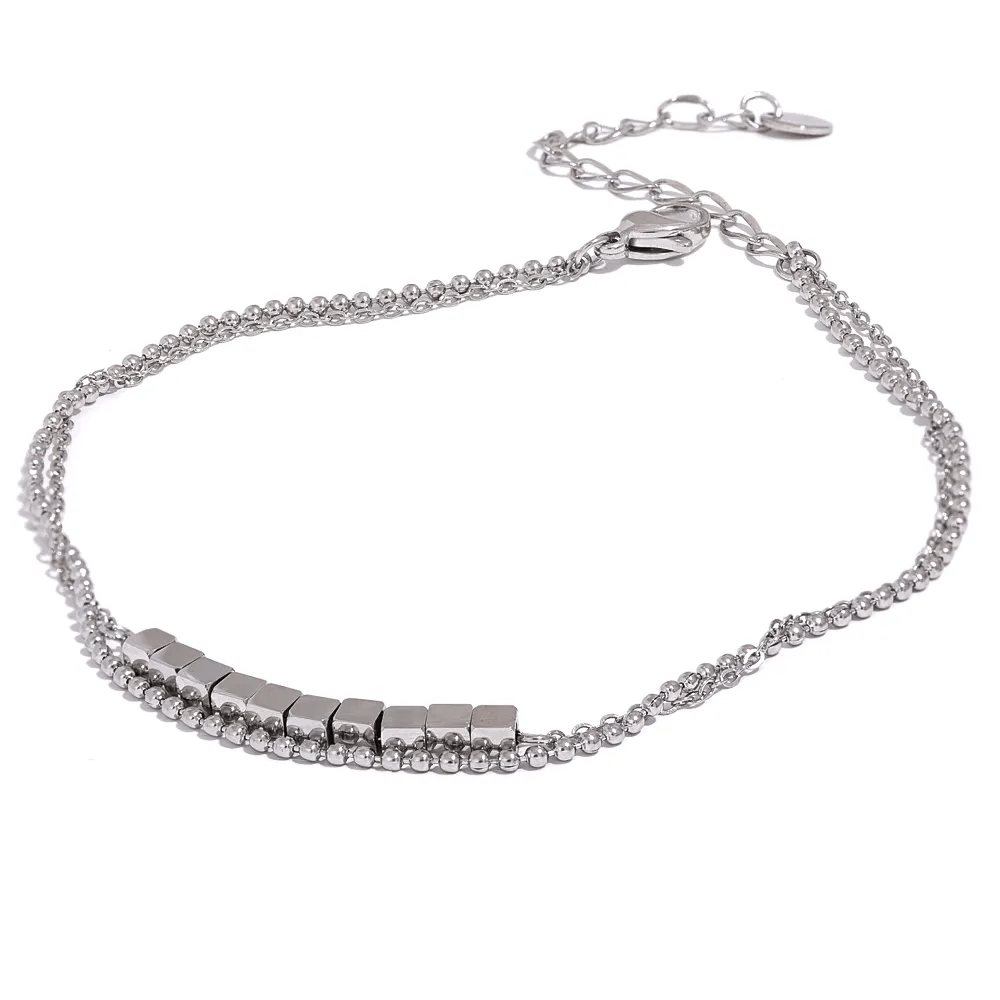 Wee Luxury Women Bracelets YH1816A Platinum Statement Square Bead Chain Layered Bracelet For Women