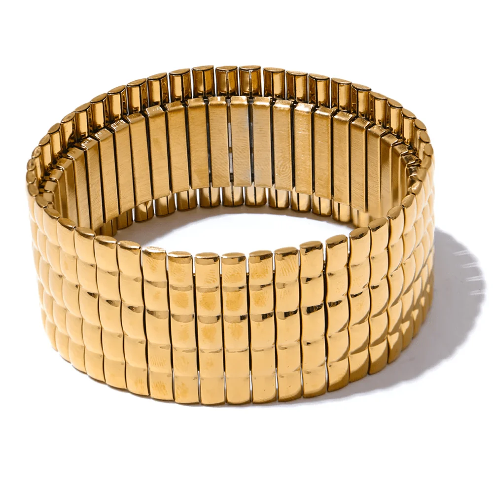 Wee Luxury Women Bracelets YH2956A Gold 30mm Trendy Stainless Steel Elastic Metal Wide Large Bangle Bracelets