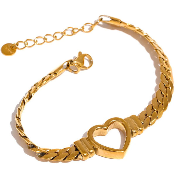 Wee Luxury Women Bracelets Love Heart Cuban Chain Stainless Steel Metal Bracelet