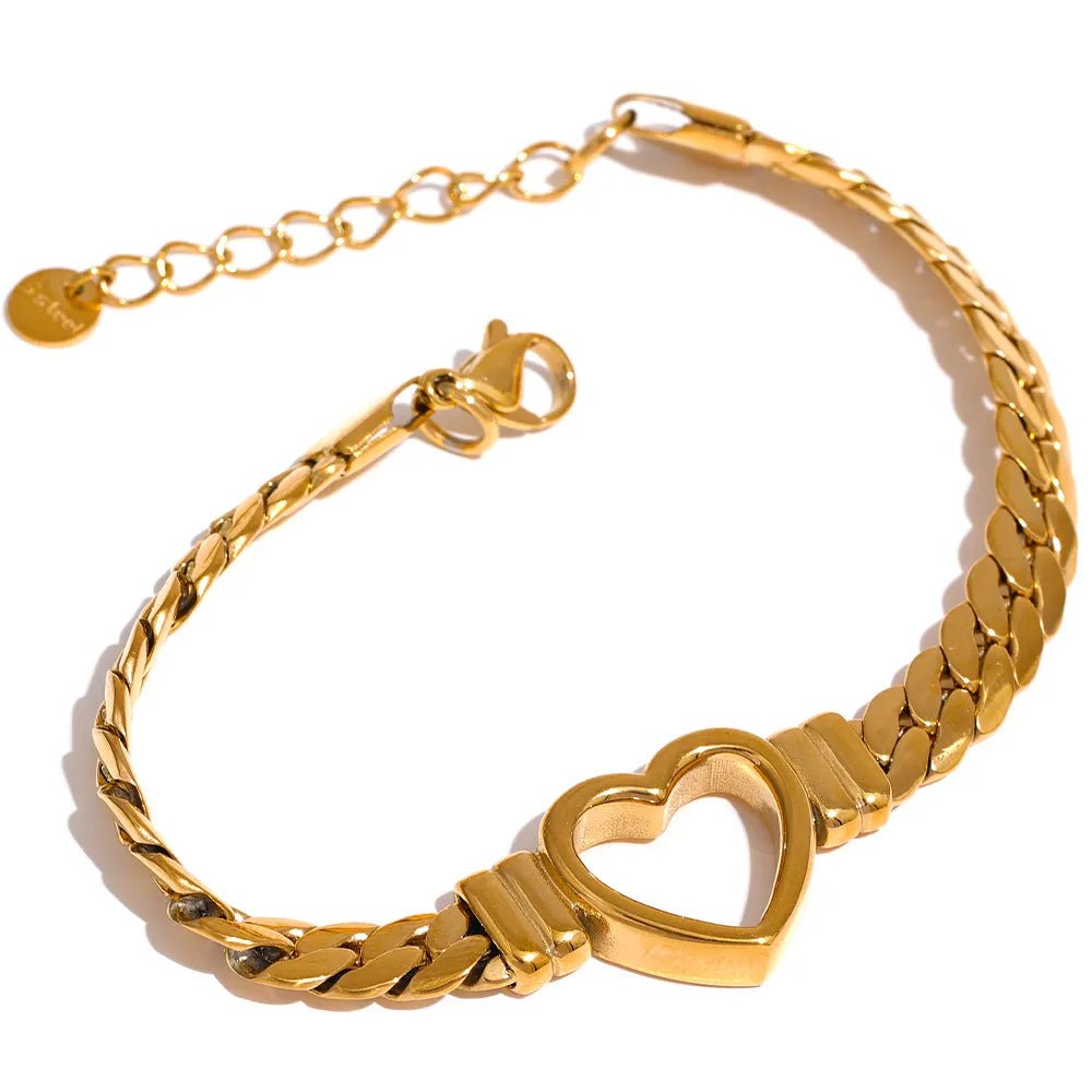 Wee Luxury Women Bracelets YH577A Gold Love Heart Cuban Chain Stainless Steel Metal Bracelet