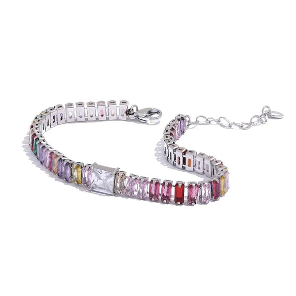 Wee Luxury Women Bracelets YH864A Colorful Delicate Shiny Cubic Zirconia Stainless Steel Chain Bracelet