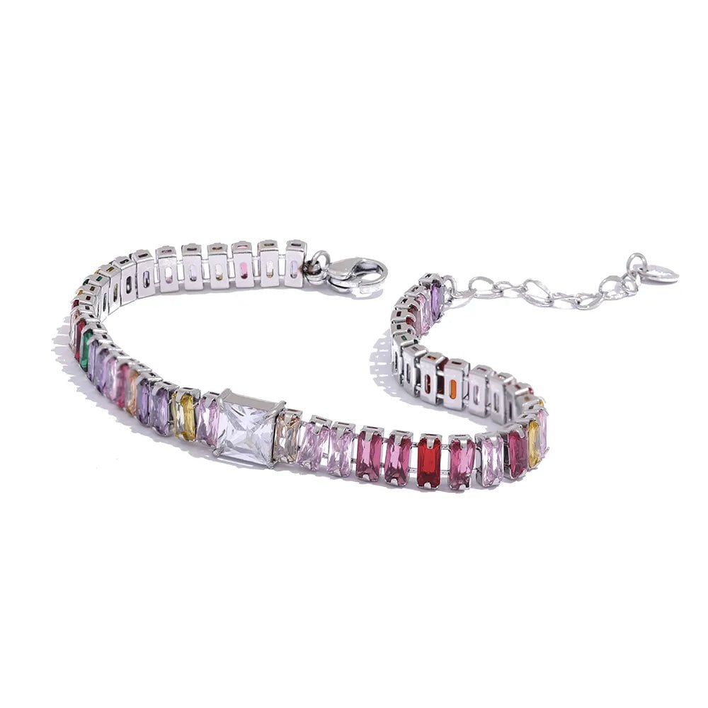 Wee Luxury Women Bracelets YH864A Steel Delicate Shiny Cubic Zirconia Stainless Steel Chain Bracelet