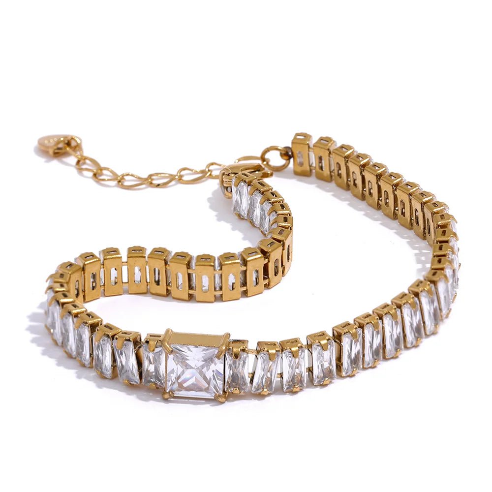 Wee Luxury Women Bracelets YH864A White Delicate Shiny Cubic Zirconia Stainless Steel Chain Bracelet