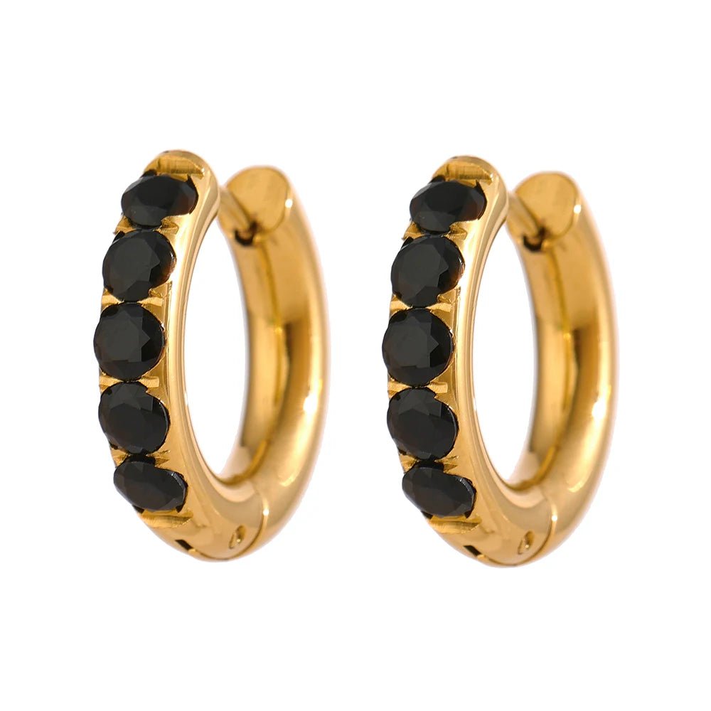 Wee Luxury Women Earrings 1454 Black Gold Golden Stainless Steel Crystal Huggie Earrings For Women