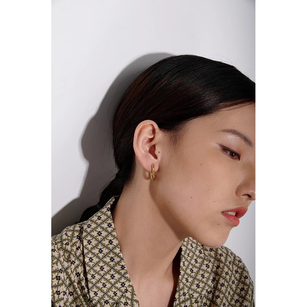 Wee Luxury Women Earrings 316L Stainless Steel Earrings Minimalist Oval Metal Hoop