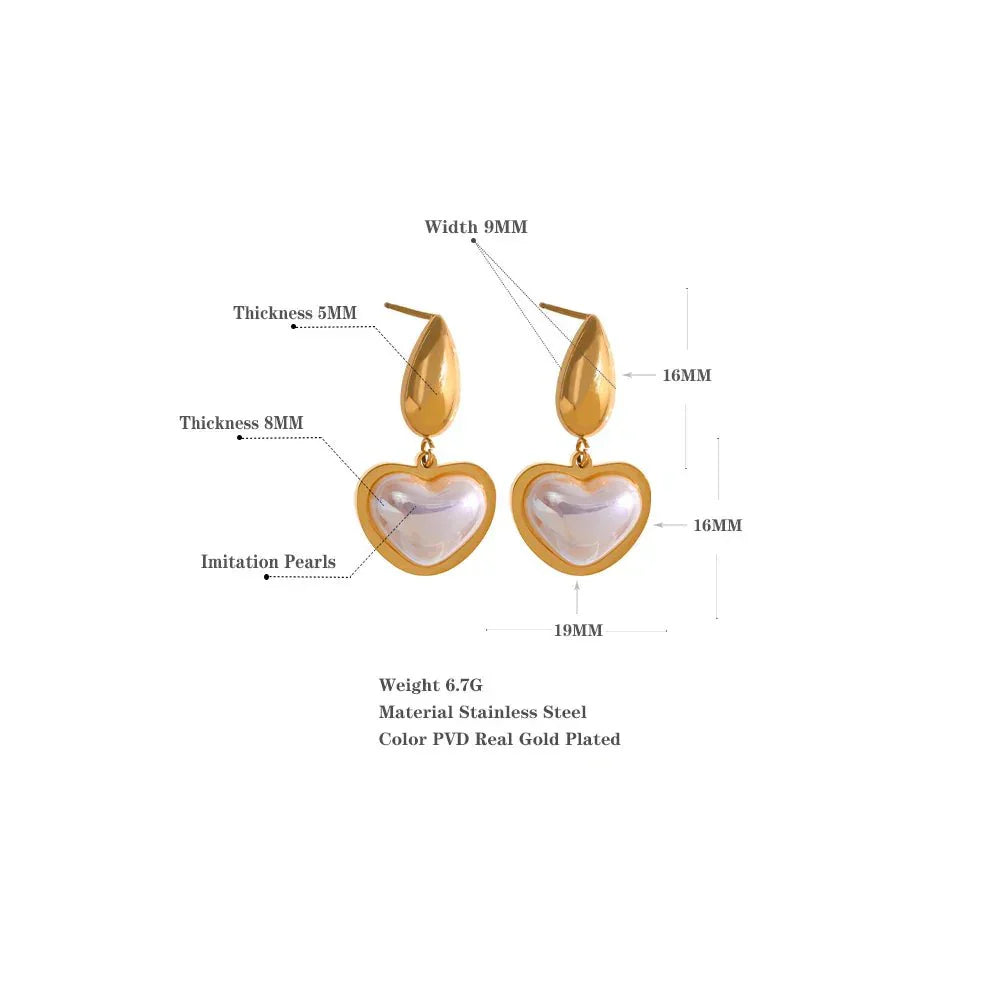 Wee Luxury Women Earrings Chic Golden Heart Shaped Drop Earrings with Imitation Pearls