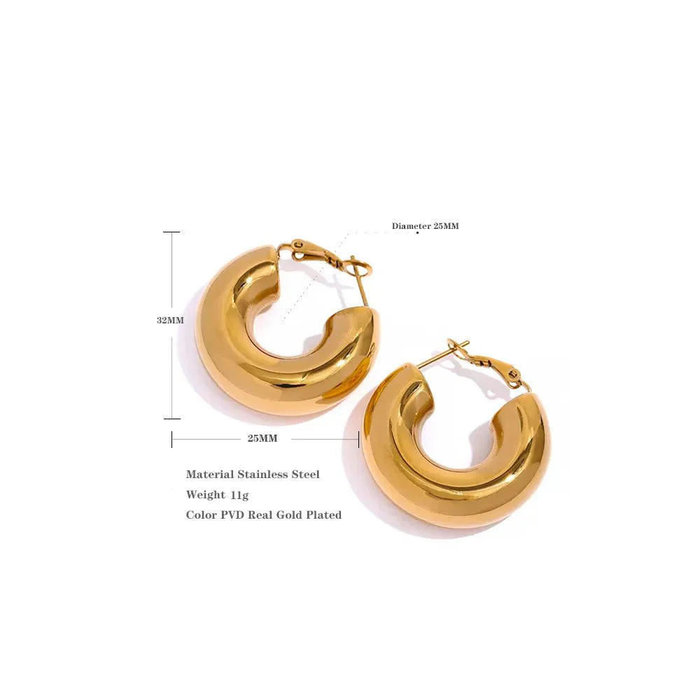 Wee Luxury Women Earrings Gold Plated Chic Gold-Plated Chunky Hoop Earrings in Durable Stainless Steel