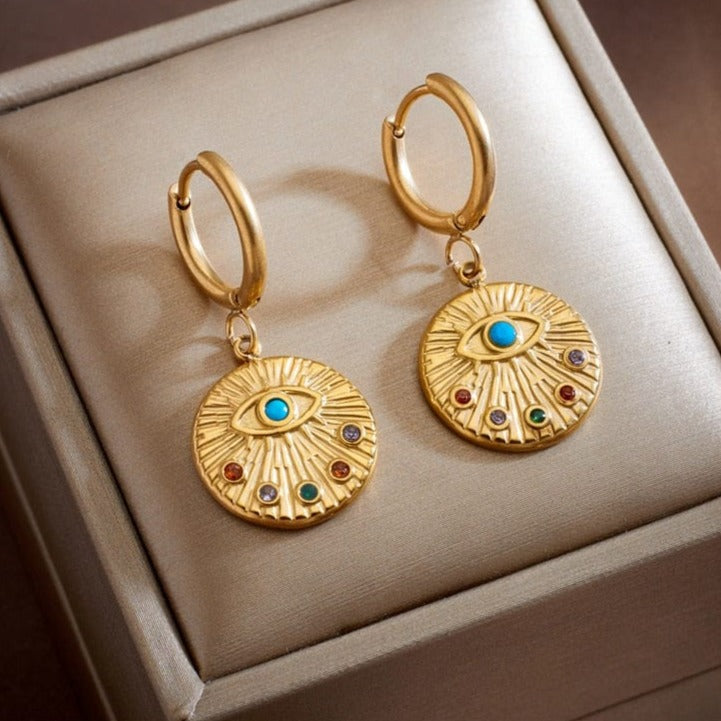 Wee Luxury Women Earrings E4191 Women Vintage Zircon Hoop Evil Eye Earrings