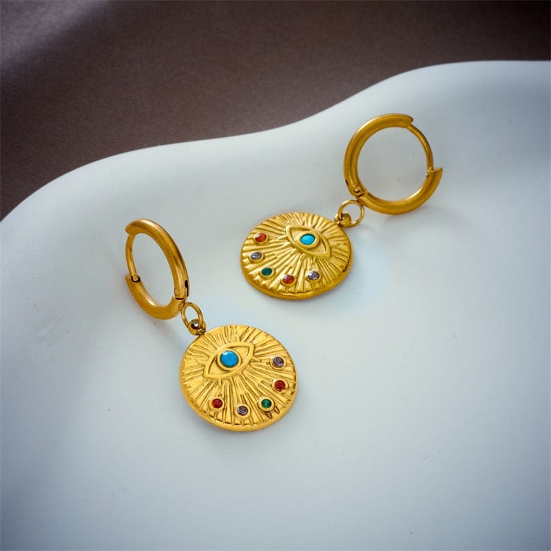 Wee Luxury Women Earrings E4191 Women Vintage Zircon Hoop Evil Eye Earrings