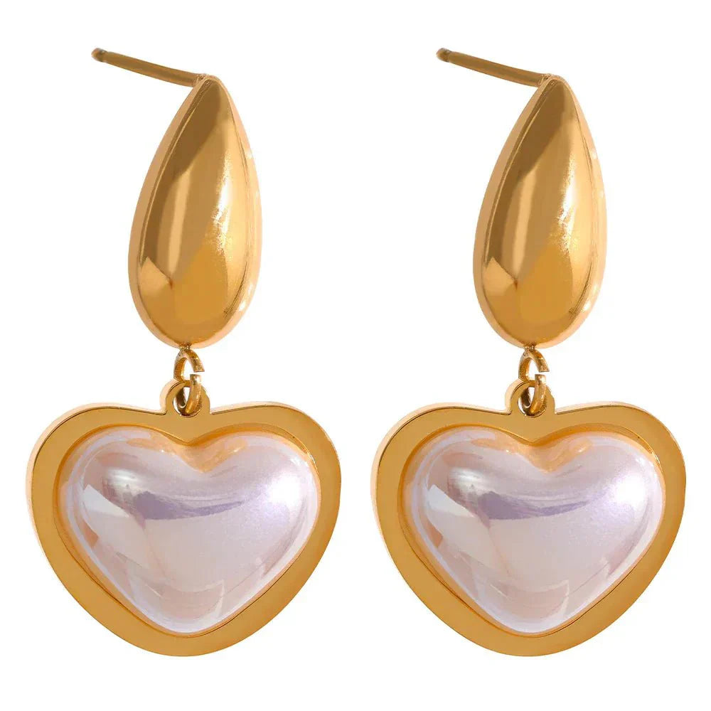 Wee Luxury Women Earrings Gold Plated Chic Golden Heart Shaped Drop Earrings with Imitation Pearls