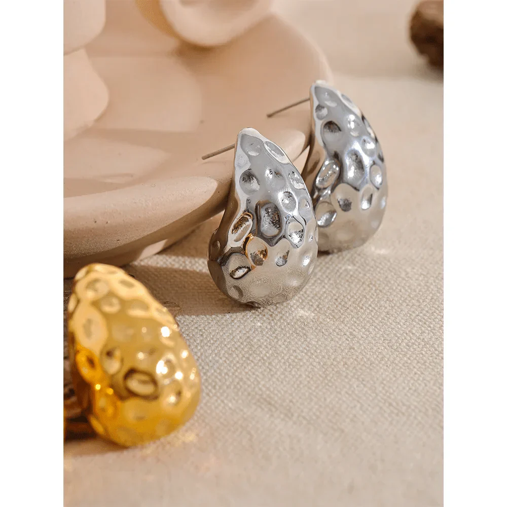 Wee Luxury Women Earrings Gold Plated Chic PVD Gold Plated Stainless Steel Water Drop Thick Stud Earrings