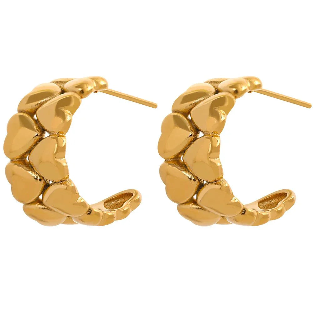 Wee Luxury Women Earrings Gold Plated Heart-Shaped Stainless Steel Hoop Earrings with 18K Gold PVD Coating