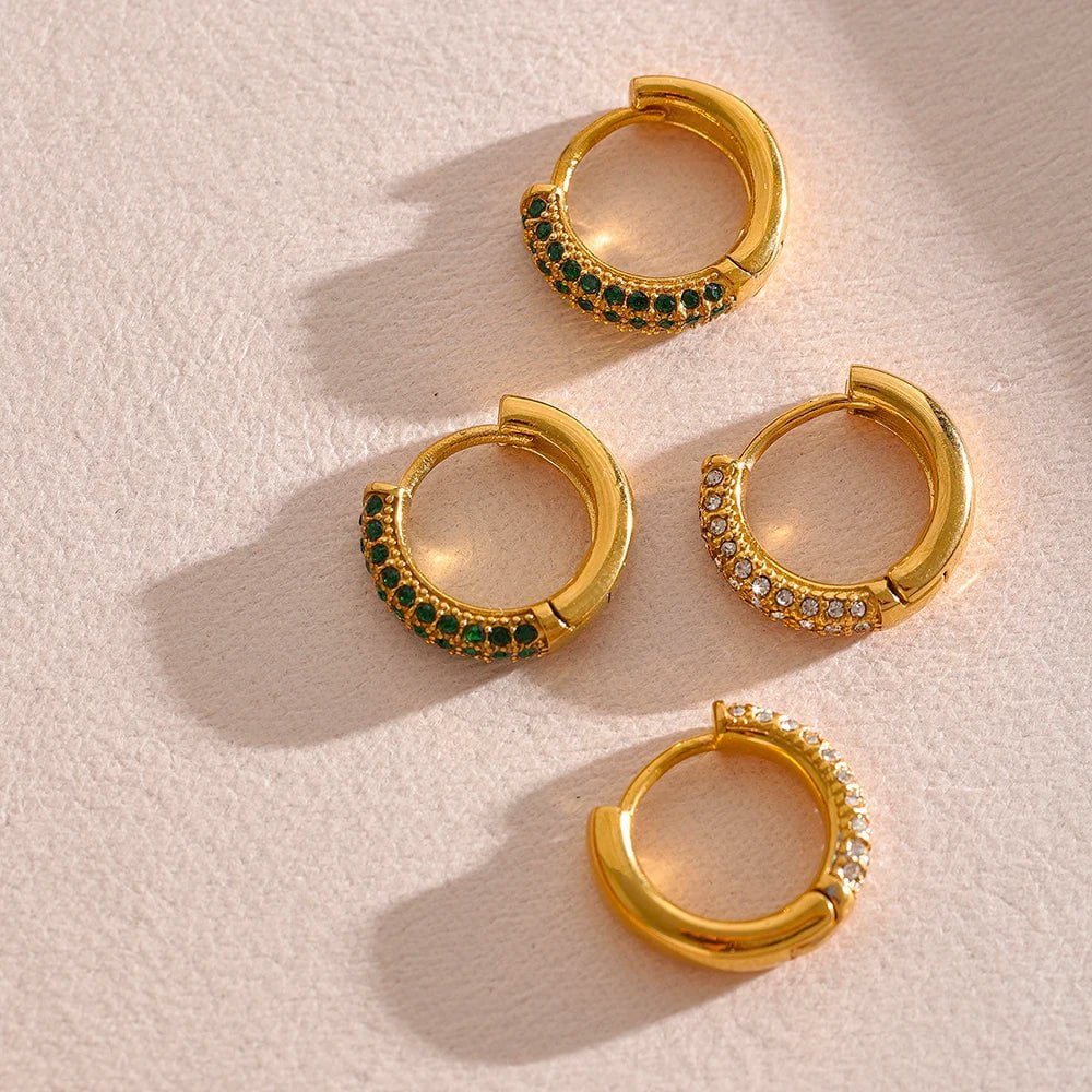 Wee Luxury Women Earrings Green Cubic Zirconia CZ Stone Pave Hoop Earrings