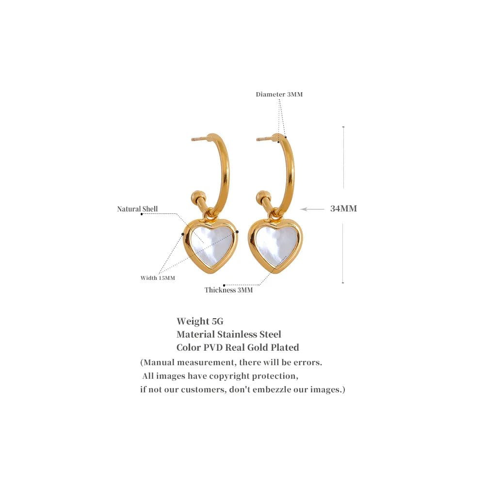 Wee Luxury Women Earrings Romantic Natural Shell Heart Drop Hoop Earrings For Women