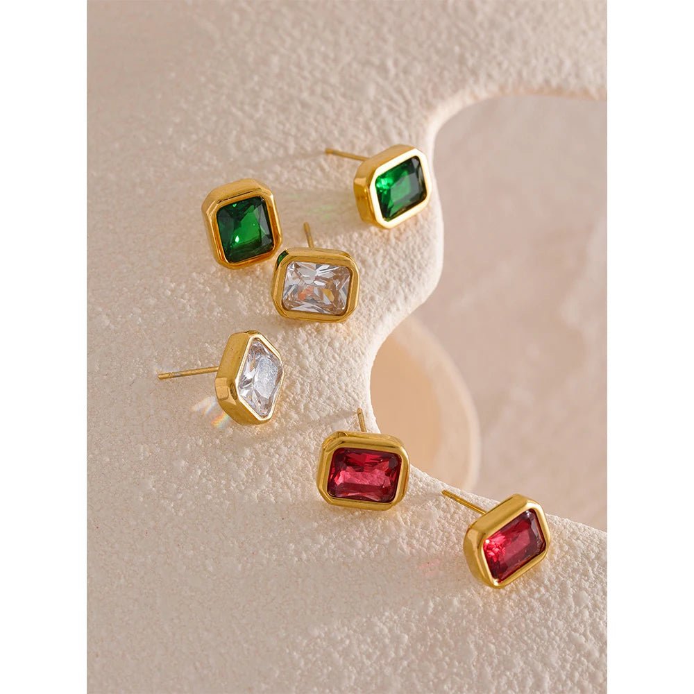 Wee Luxury Women Earrings Square Geometric Cubic Zirconia CZ Bling Stud Earrings