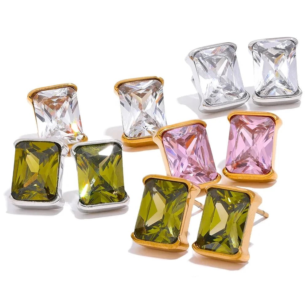 Wee Luxury Women Earrings Trendy Delicate AAA Cubic Zirconia Square Stud Earrings