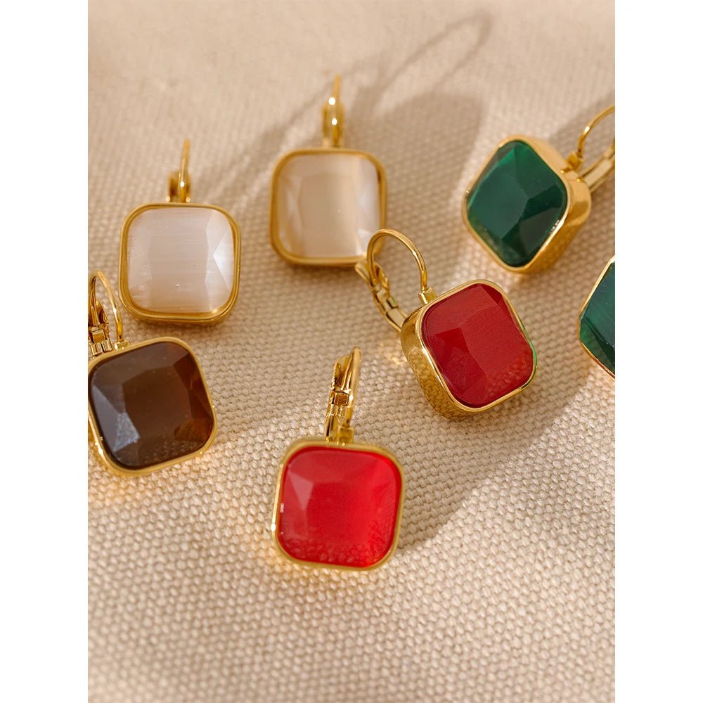 Wee Luxury Women Earrings Vintage Charm Square Opal Stone French Hook Earrings