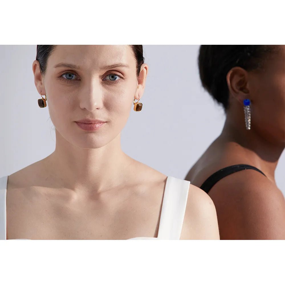 Wee Luxury Women Earrings Vintage Charm Square Opal Stone French Hook Earrings