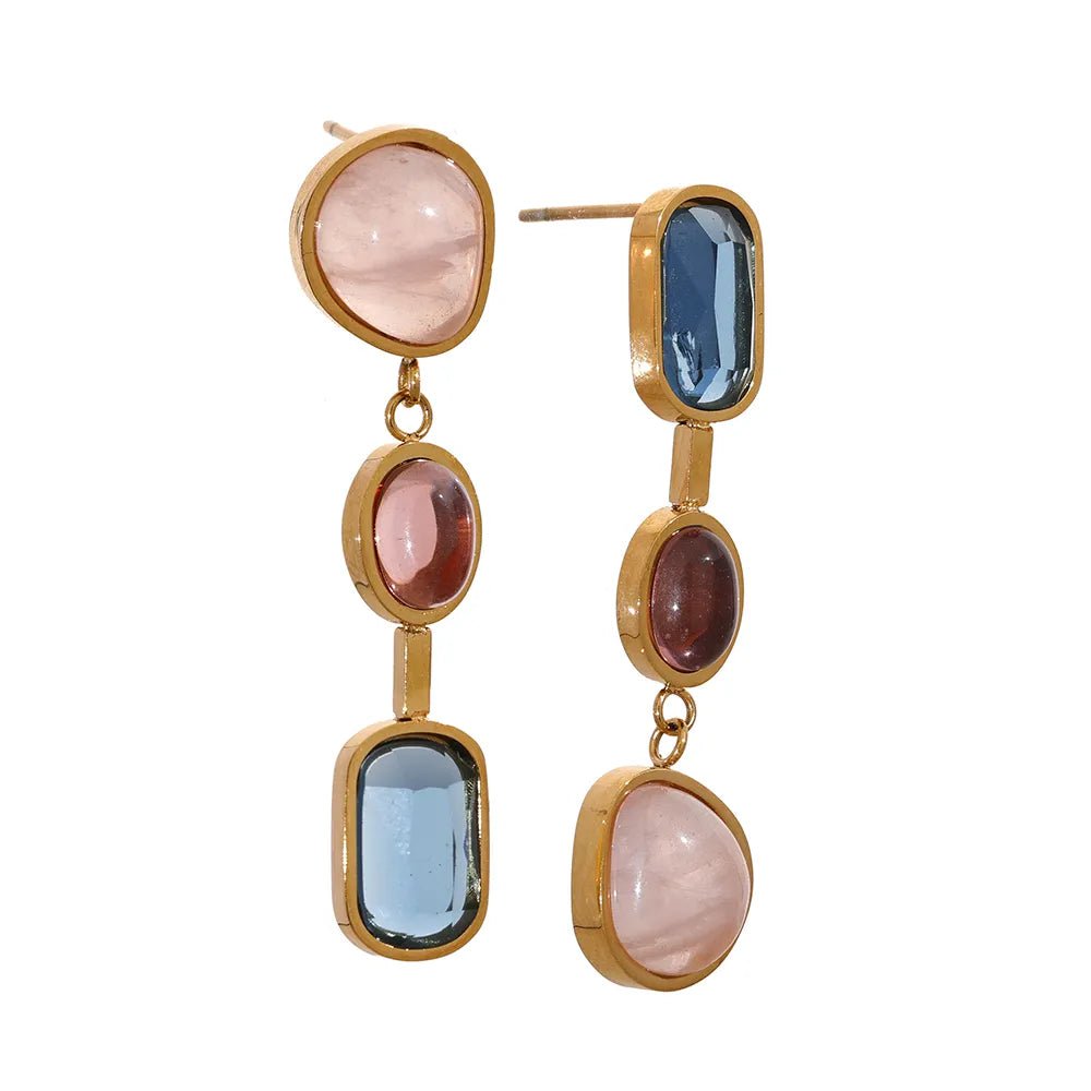 Wee Luxury Women Earrings YH1028A Gold Natural Stone Geometric Drop Dangle Earrings For Women