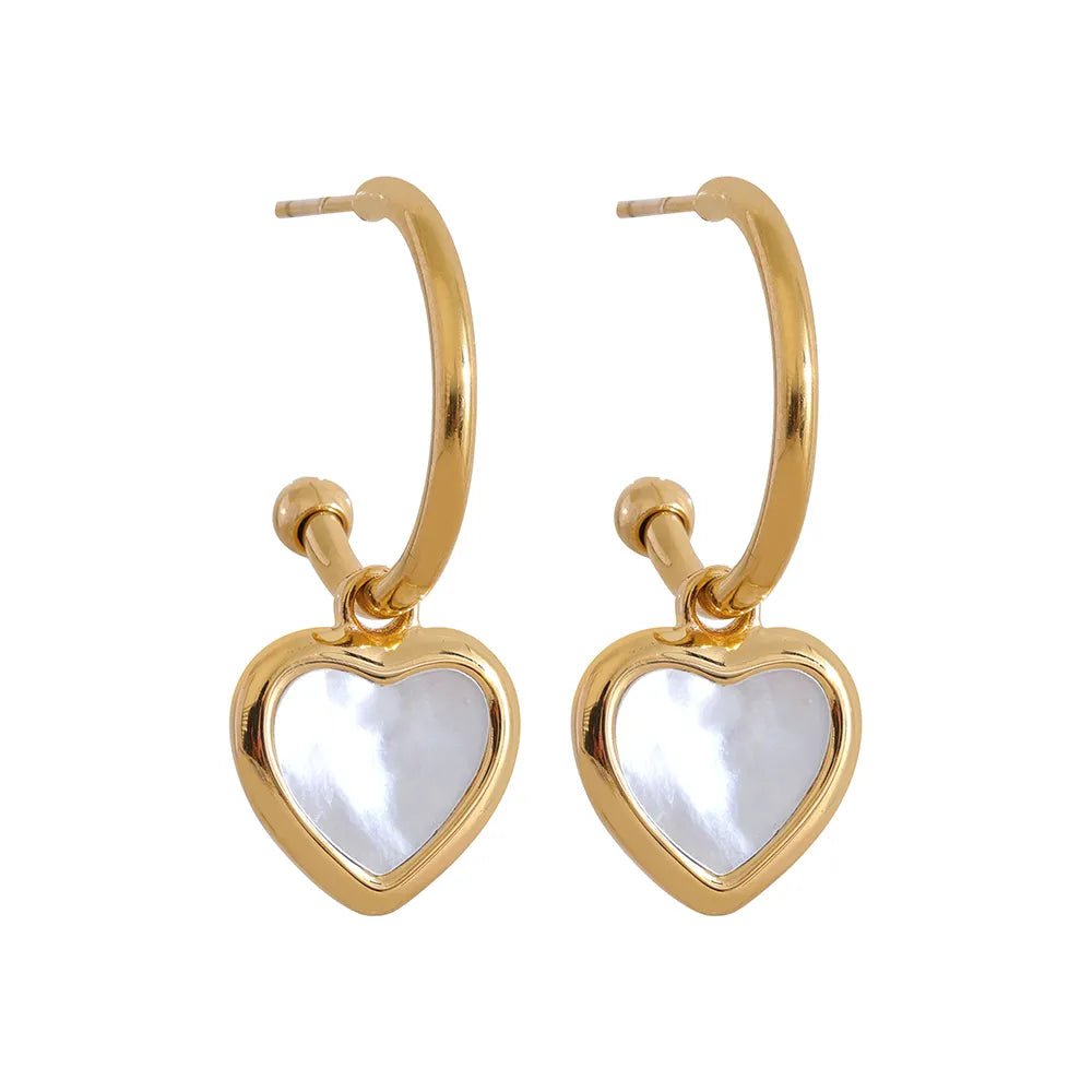 Wee Luxury Women Earrings YH1154A Gold Romantic Natural Shell Heart Drop Hoop Earrings For Women
