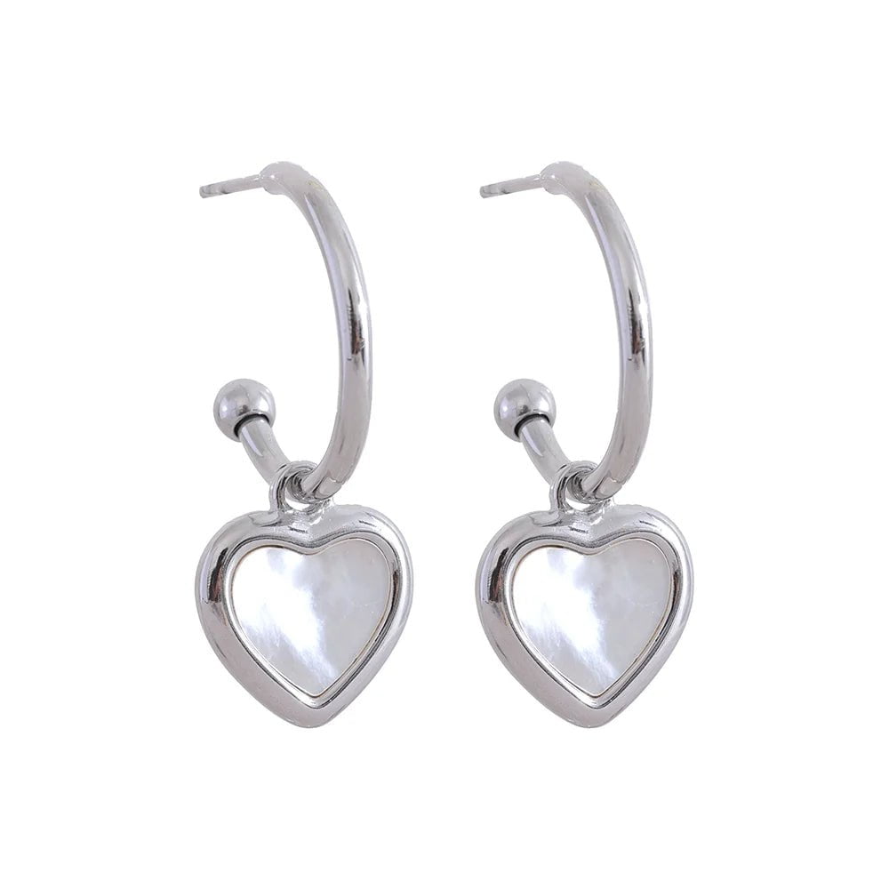 Wee Luxury Women Earrings YH1154A Platinum Romantic Natural Shell Heart Drop Hoop Earrings For Women