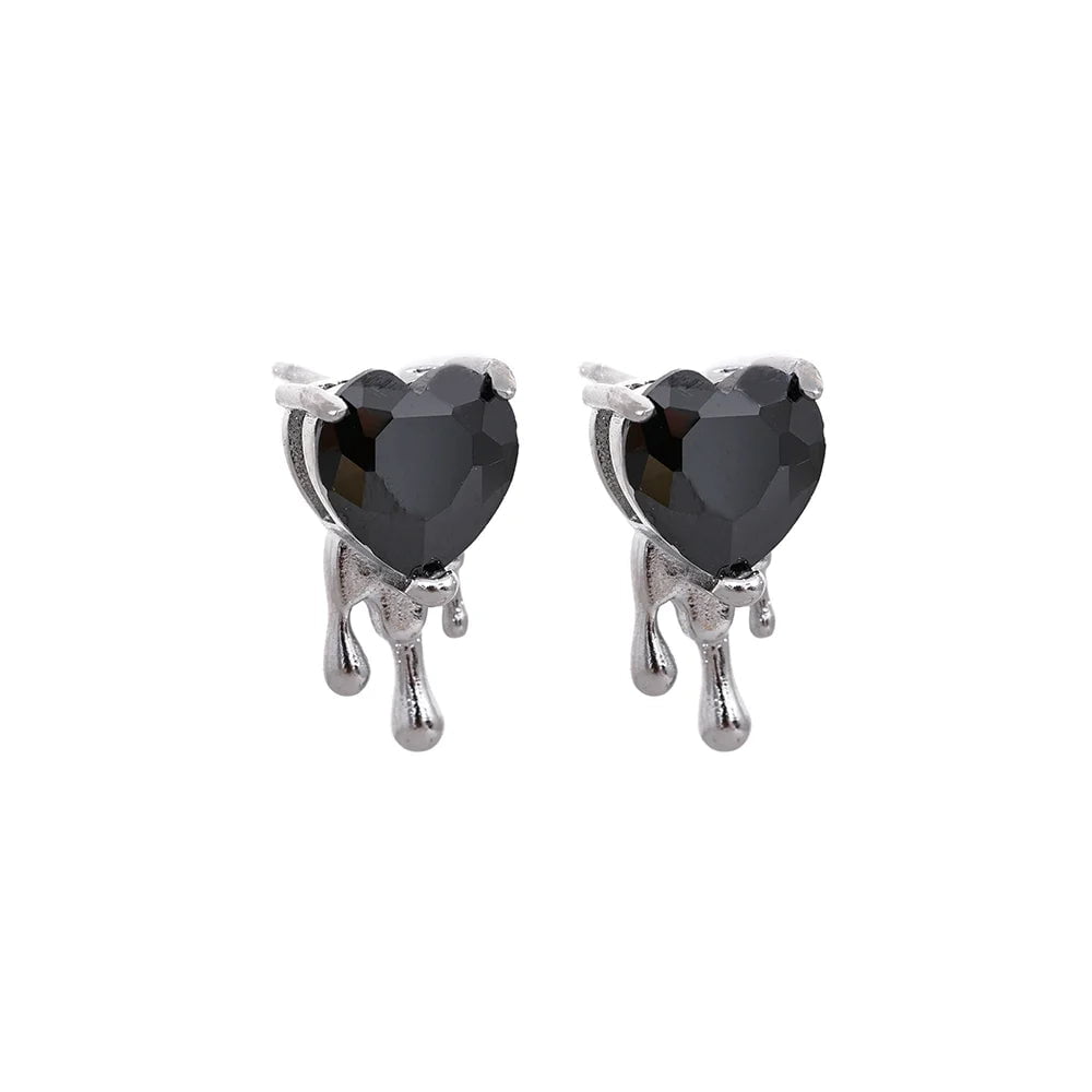 Wee Luxury Women Earrings YH1420A Black Heart Creative Delicate Bling Cubic Zirconia Stud Earrings