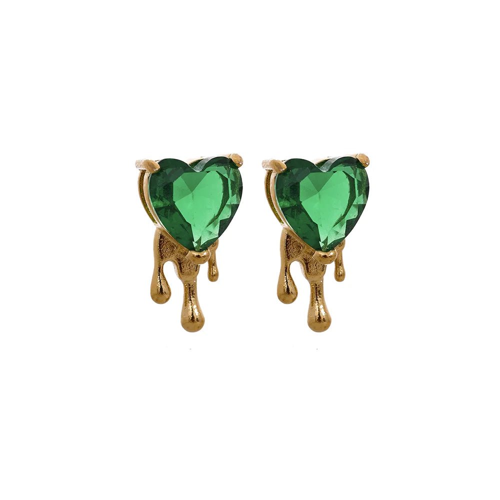 Wee Luxury Women Earrings YH1422A Green Heart Creative Delicate Bling Cubic Zirconia Stud Earrings
