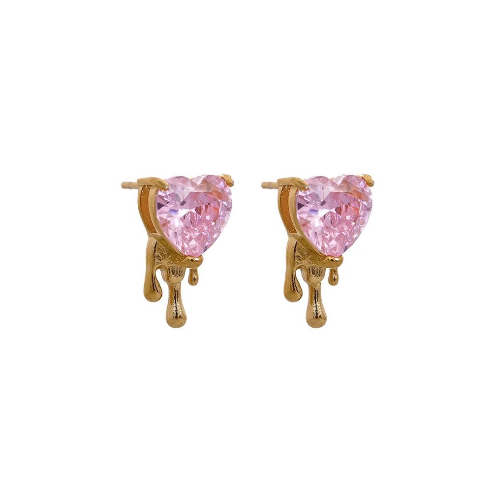 Wee Luxury Women Earrings YH1422A Pink Heart Creative Delicate Bling Cubic Zirconia Stud Earrings