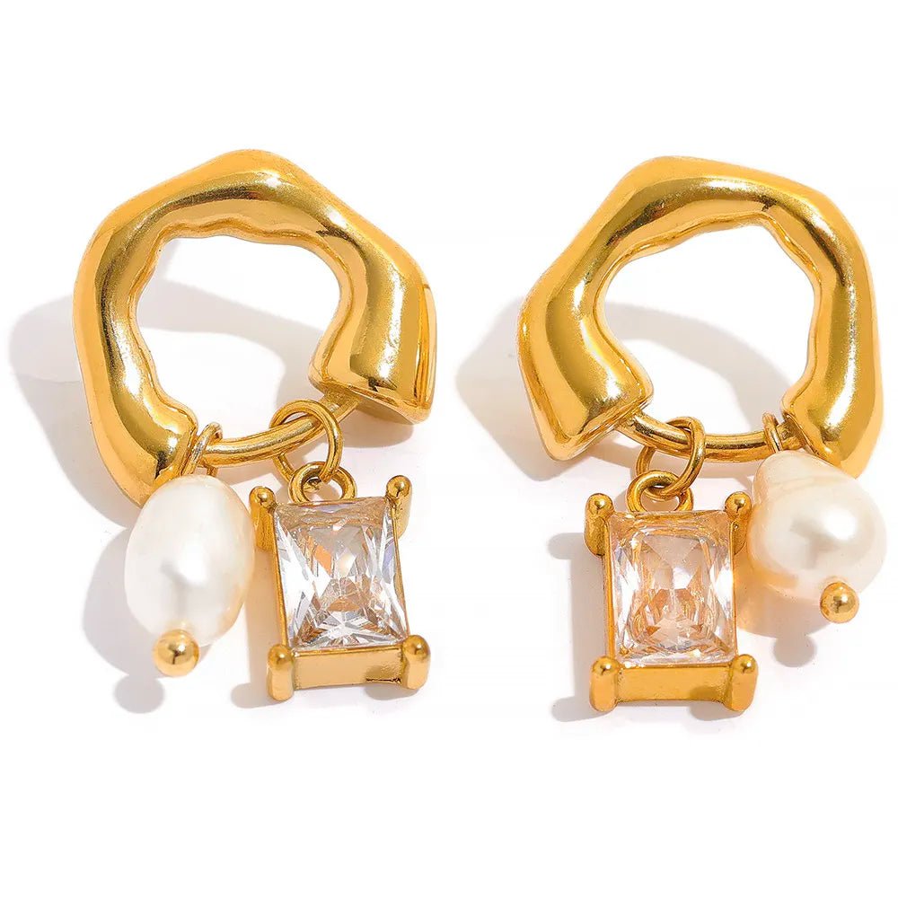 Wee Luxury Women Earrings YH1430A White Exquisite Cubic Zirconia Natural Pearl Drop Earrings