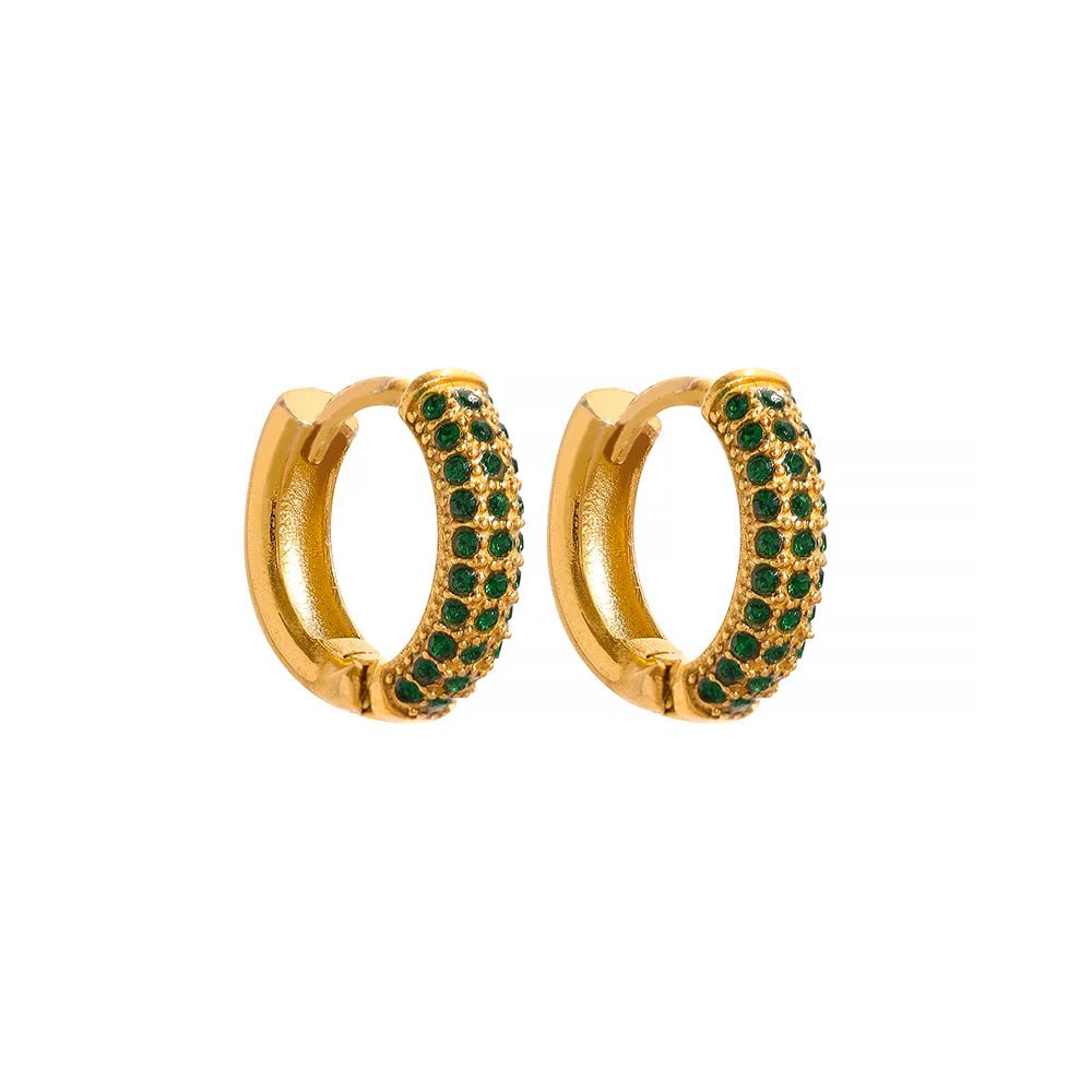 Wee Luxury Women Earrings YH1559A Green Green Cubic Zirconia CZ Stone Pave Hoop Earrings