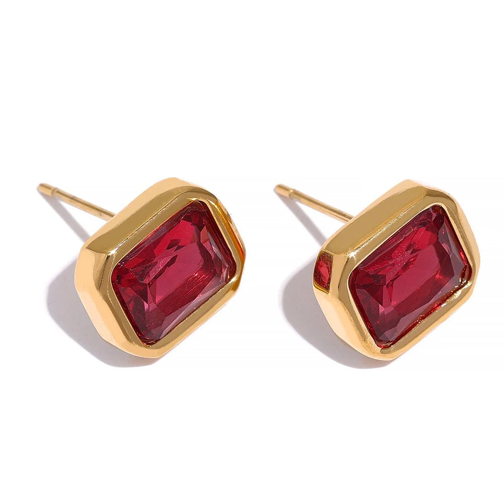 Wee Luxury Women Earrings YH1670A Red Square Geometric Cubic Zirconia CZ Bling Stud Earrings