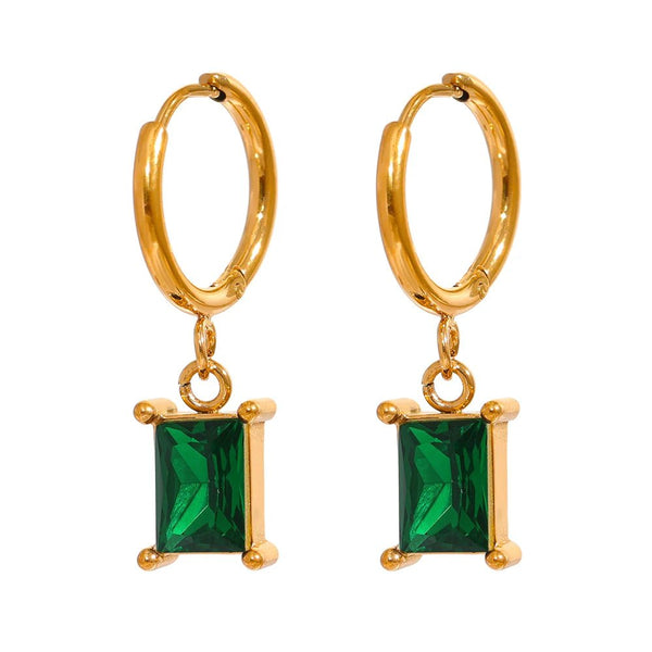 Wee Luxury Women Earrings YH1892A Green Geometric Sparkly Cubic Zirconia Fashion Huggie Earrings