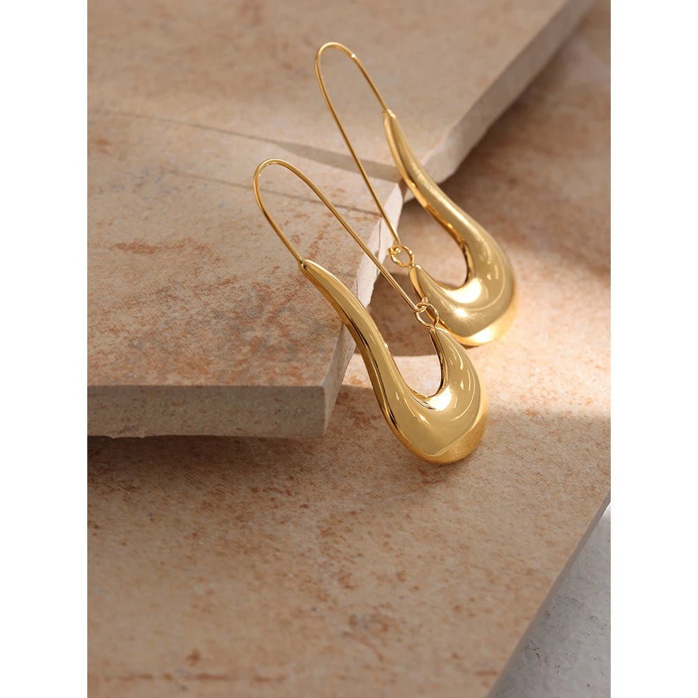 Wee Luxury Women Earrings YH1952A Gold Geometric Hoop Earrings Minimalist Metal 18 K Plated Earrings