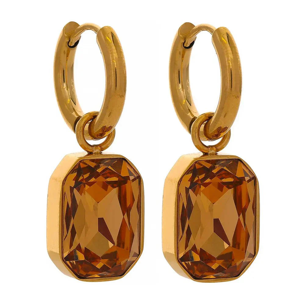 Wee Luxury Women Earrings YH1976A champagne Cubic Zirconia Drop Dangle Charms Square Unique Earrings