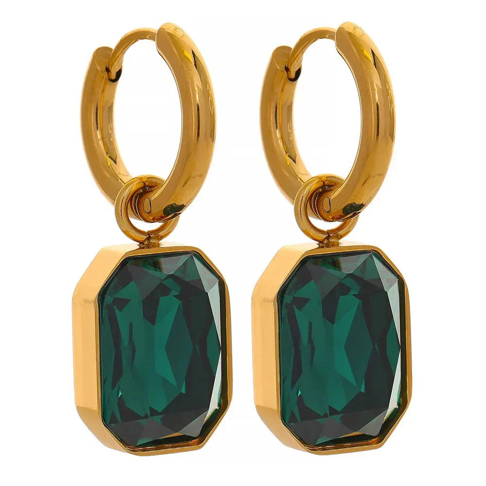 Wee Luxury Women Earrings YH1976A green Cubic Zirconia Drop Dangle Charms Square Unique Earrings