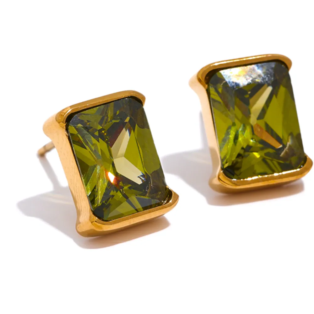 Wee Luxury Women Earrings YH2184A G-Green Trendy Delicate AAA Cubic Zirconia Square Stud Earrings