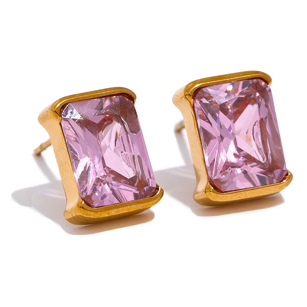 Wee Luxury Women Earrings YH2184A G-Pink Trendy Delicate AAA Cubic Zirconia Square Stud Earrings