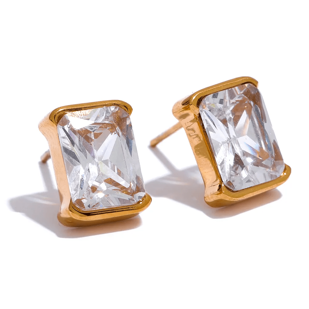 Wee Luxury Women Earrings YH2184A G-White Trendy Delicate AAA Cubic Zirconia Square Stud Earrings