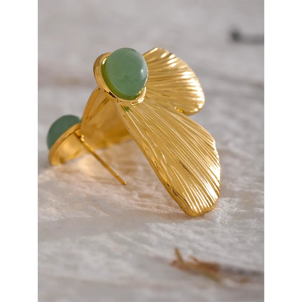 Wee Luxury Women Earrings YH2187A Green Natural Stone Butterfly Wing Stud Earrings Fashion