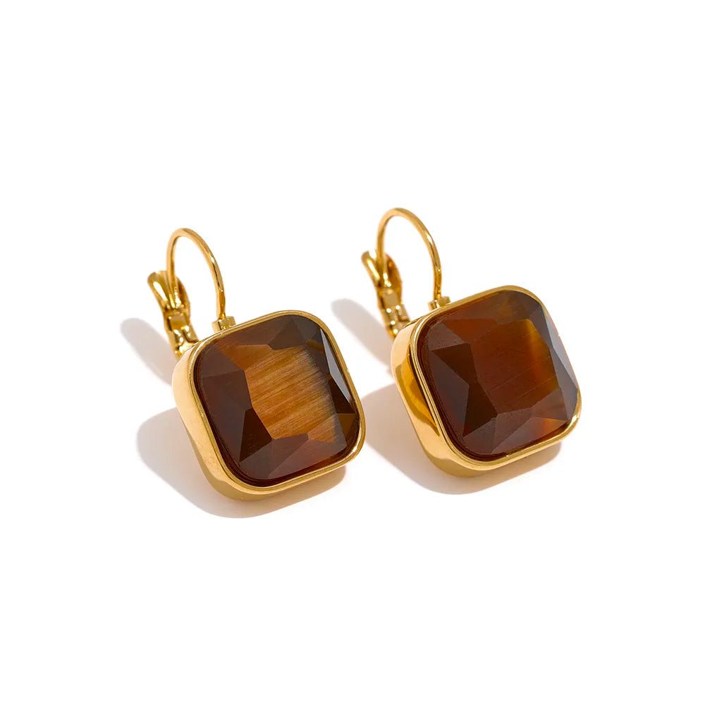 Wee Luxury Women Earrings YH550A Amber Vintage Charm Square Opal Stone French Hook Earrings