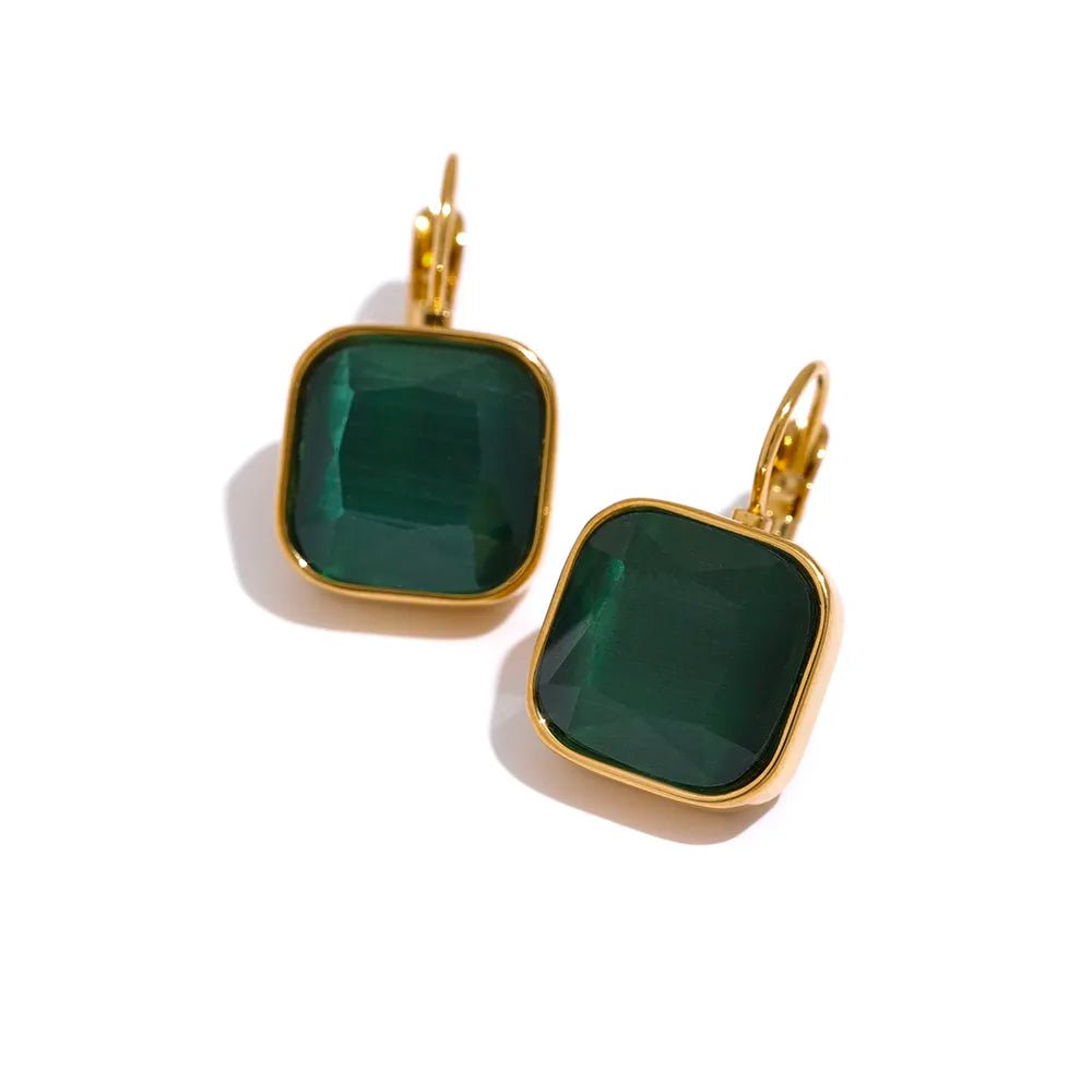 Wee Luxury Women Earrings YH550A Green Vintage Charm Square Opal Stone French Hook Earrings