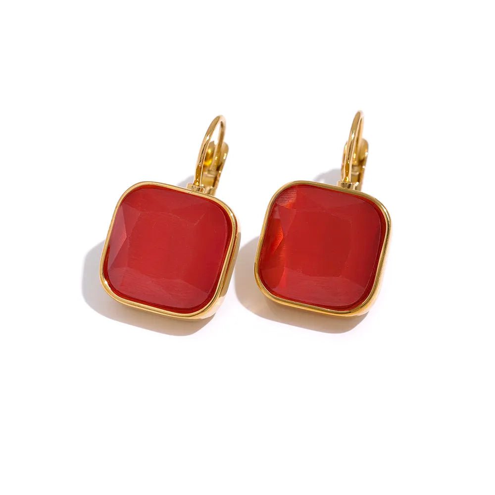Wee Luxury Women Earrings YH550A Red Vintage Charm Square Opal Stone French Hook Earrings