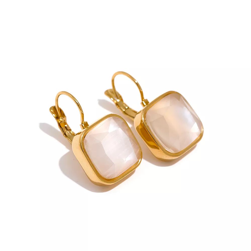 Wee Luxury Women Earrings YH550A White Vintage Charm Square Opal Stone French Hook Earrings
