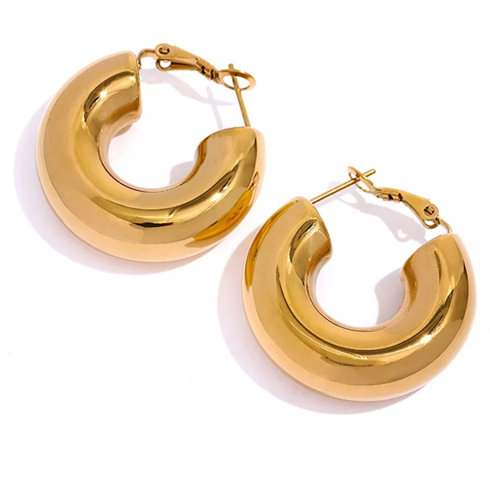 Wee Luxury Women Earrings Gold Plated Chic Gold-Plated Chunky Hoop Earrings in Durable Stainless Steel