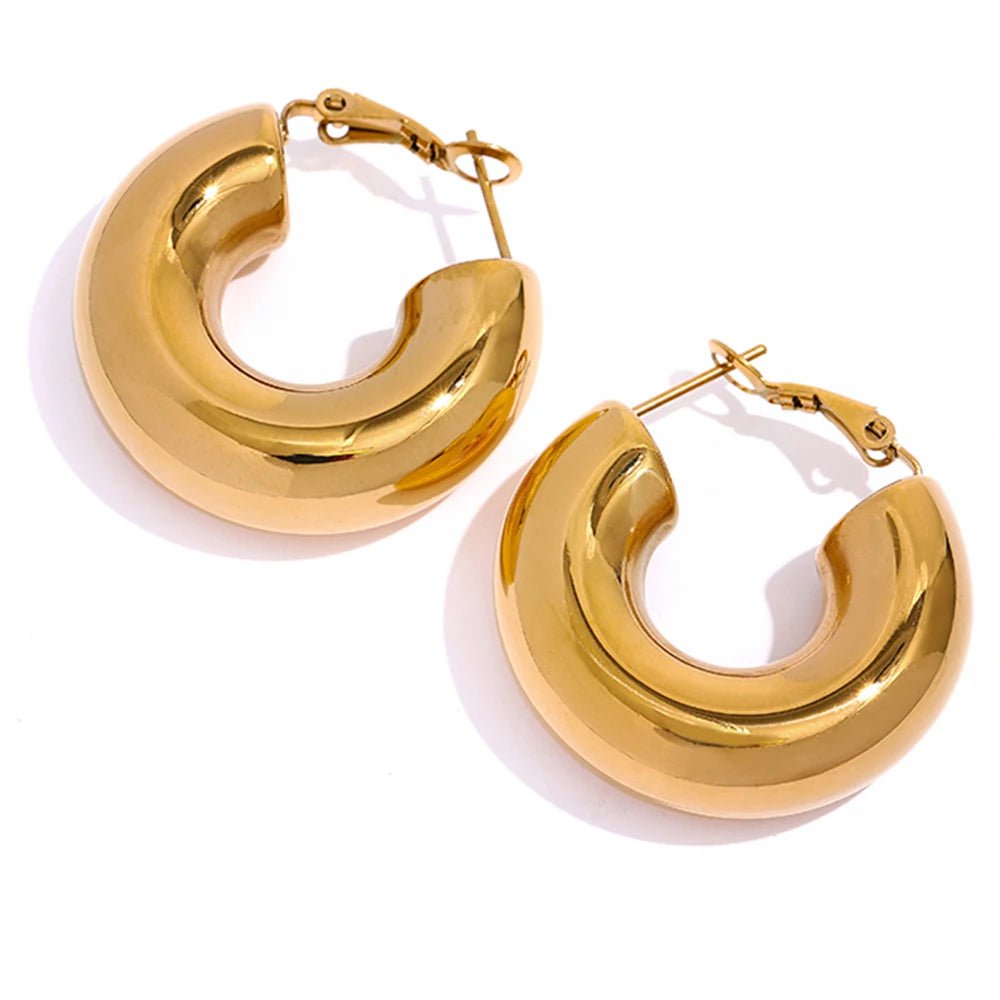 Wee Luxury Women Earrings YH891A Gold Chunky Stainless Steel Golden Minimalist Hoop Earrings