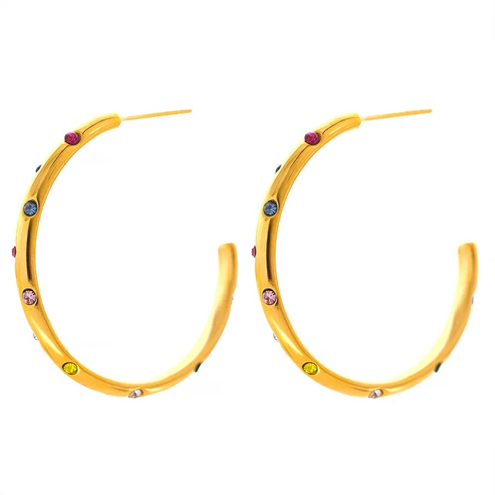 Wee Luxury Women Earrings YH955A colorful Round Circle Big Hoop Earrings Delicate Cubic Zirconia