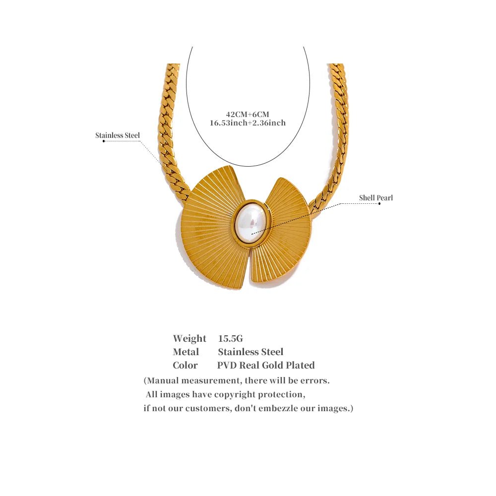 Wee Luxury Women Necklaces 316l Stainless Steel Imitation Pearl Fan Pendant Collar Necklace