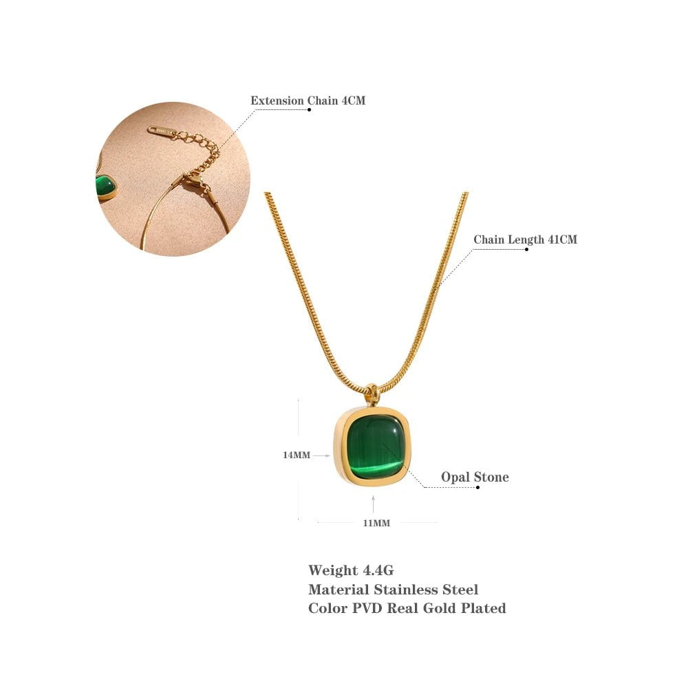 Wee Luxury Women Necklaces Geometric Square Green Opal Drop Dangle Stone Necklace for Women